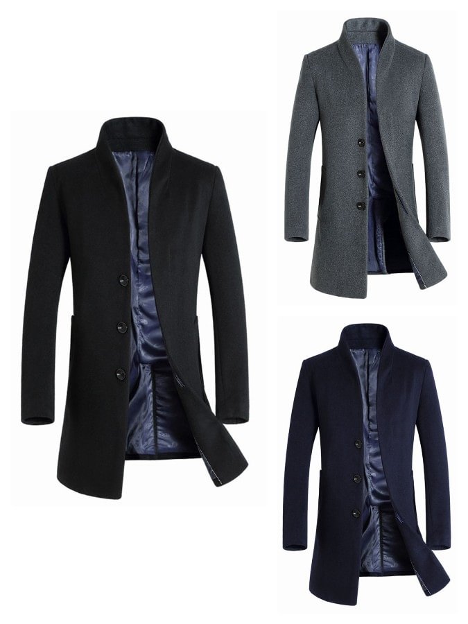 Men's Casual Stand-up Collar Mid-length Coat
