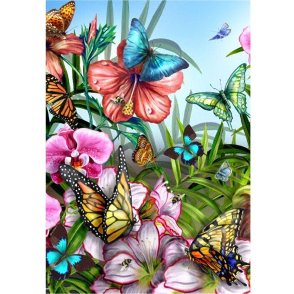 

30*40CM - Crystal Round Drill Diamond Painting - Flower Butterfly Bee, 501 Original
