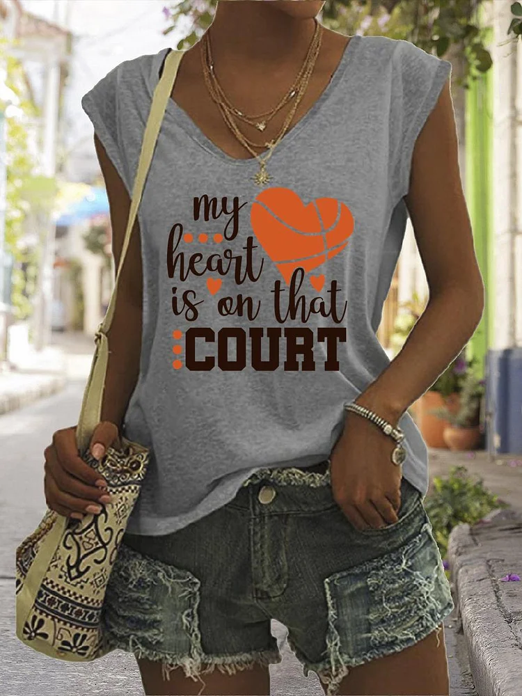 My Heart Is On That Court V Neck T-shirt Tees-Annaletters