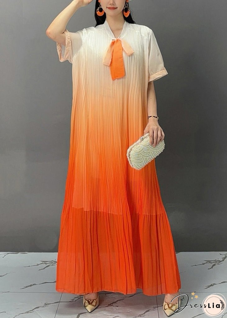Stylish Orange Bow Wrinkled Maxi Dresses Summer