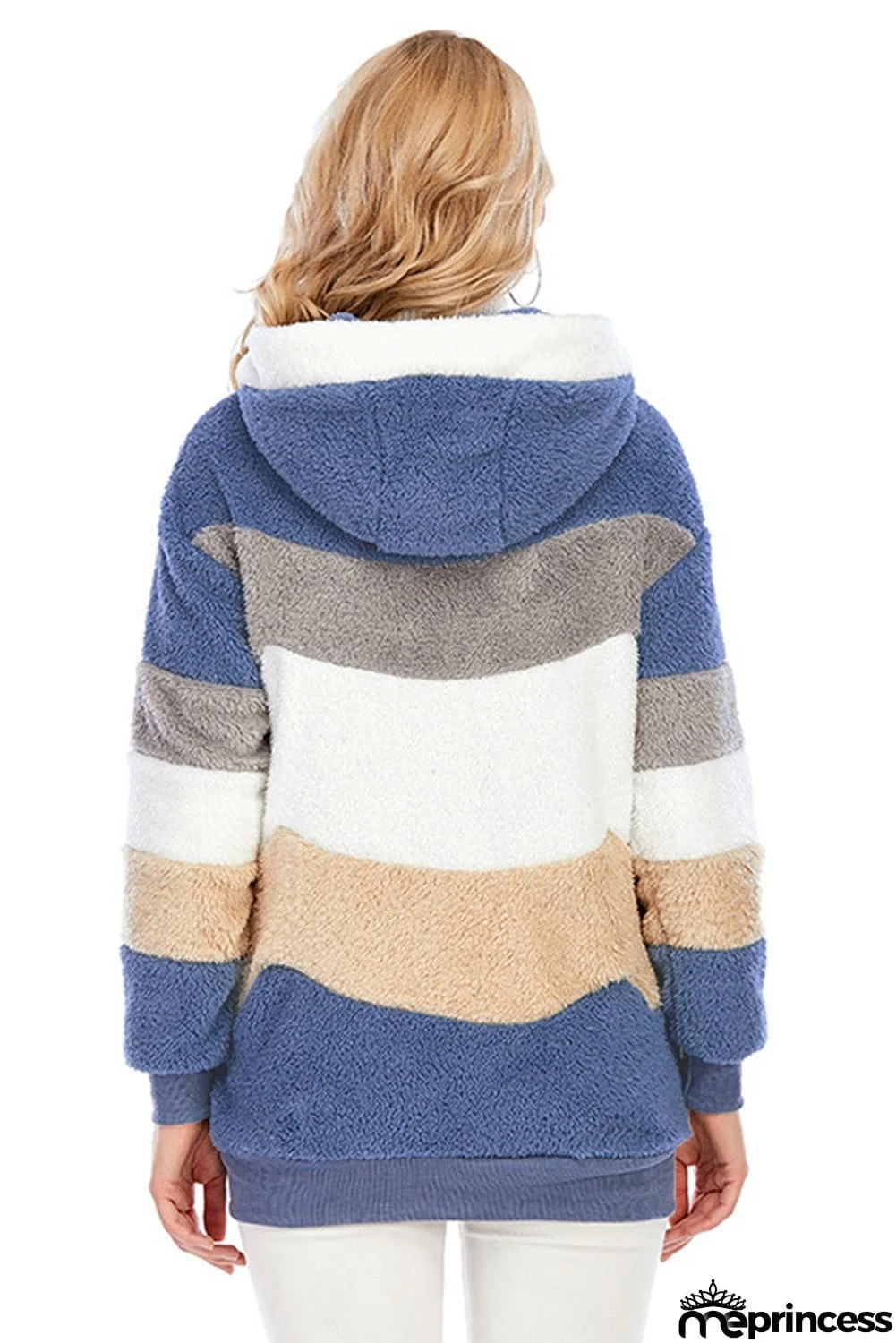 Colorblock Zip Up Sherpa Coat with Hooded