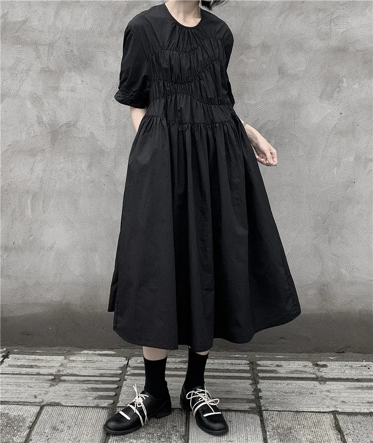 Dawfashion Techwear Streetwear-Dark Black Dress Women's Long Cotton-Streetfashion-Darkwear-Techwear