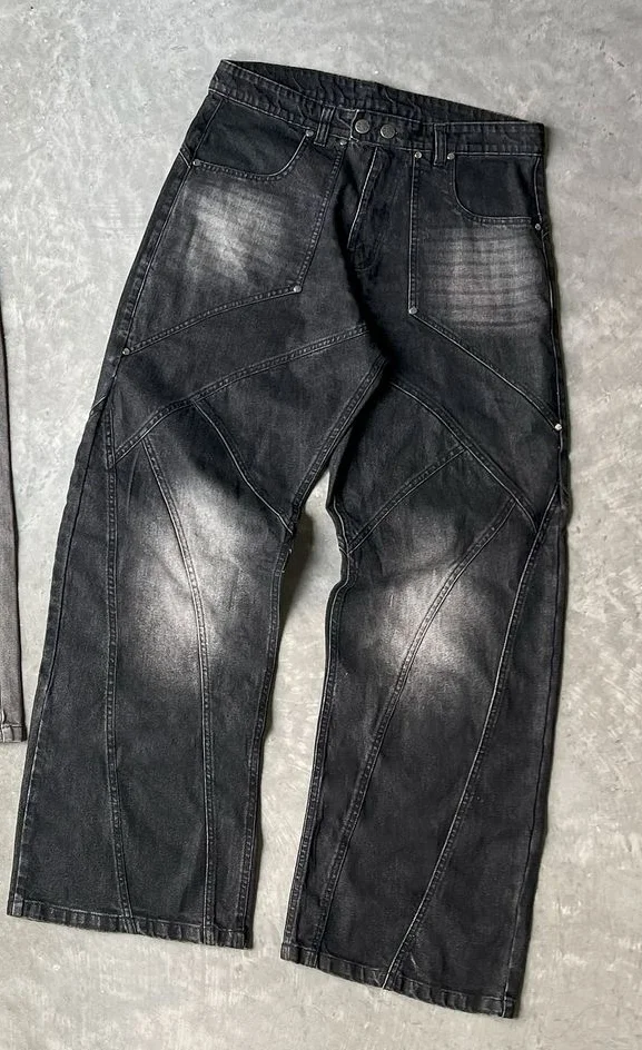 Aonga New Retro Baggy Jeans Women Hip Hop Goth Tie Dye Ripped Denim Jeans Men Y2k Streetwear Harajuku Straight High Waisted Pants aonga