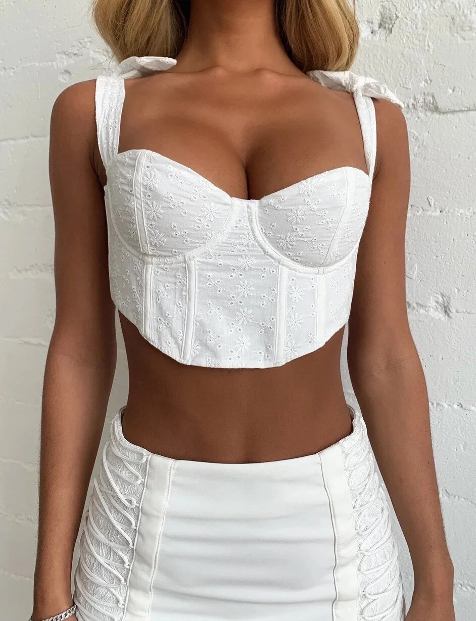 Lace-Up Front Camisoles Women's Spaghetti Straps Crop Tops Summer Lace Floral Ruffles Vest Sexy Club Backless Slim Camis