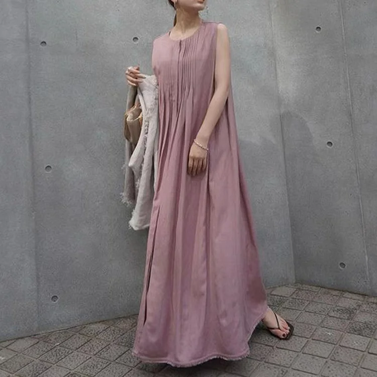 Sleeveless Crinkled Loose Dress