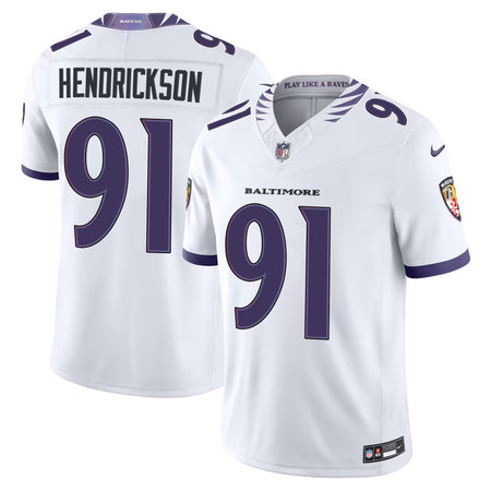 Youth Baltimore Ravens #91 Trey Hendrickson Nike White Vapor F.U.S.E. Sewn Down Limited Jersey