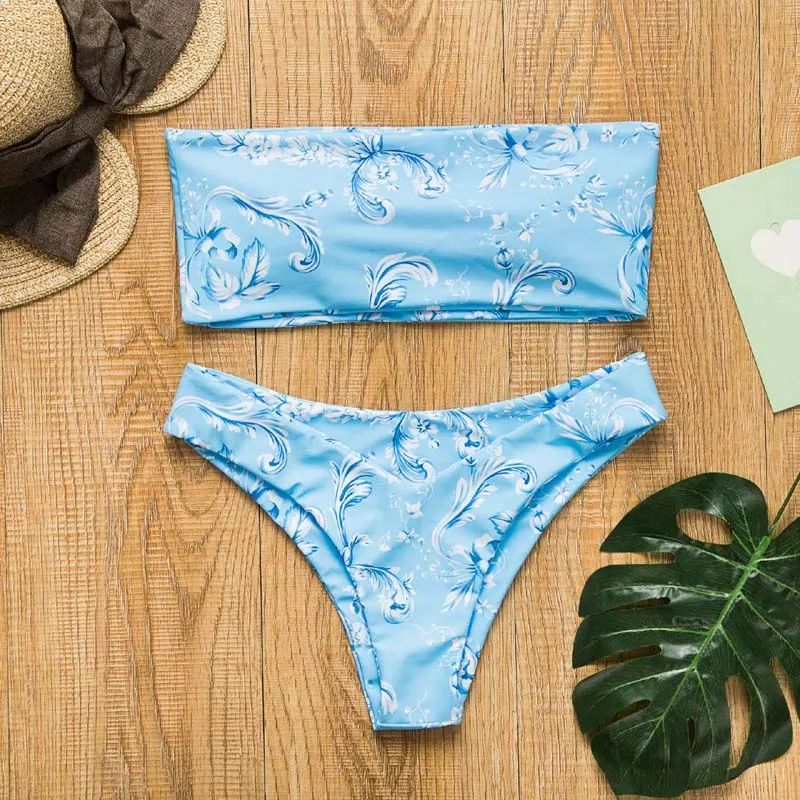 2019 Sexy Off Shoulder Swimwear Print Bikini Brazillian Swimsuit Women Bikini Female Swimming Biquini Maillot De Bain Femme 5010