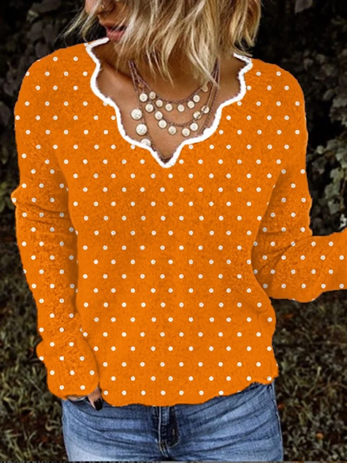 Women's Pumpkin Polka Dot Print Top