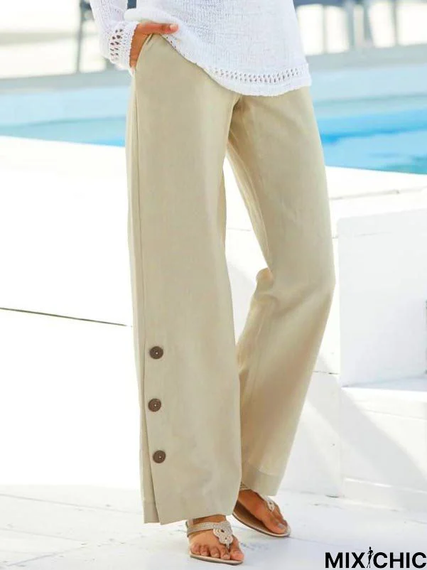 Casual Cotton Plain Casual Pants