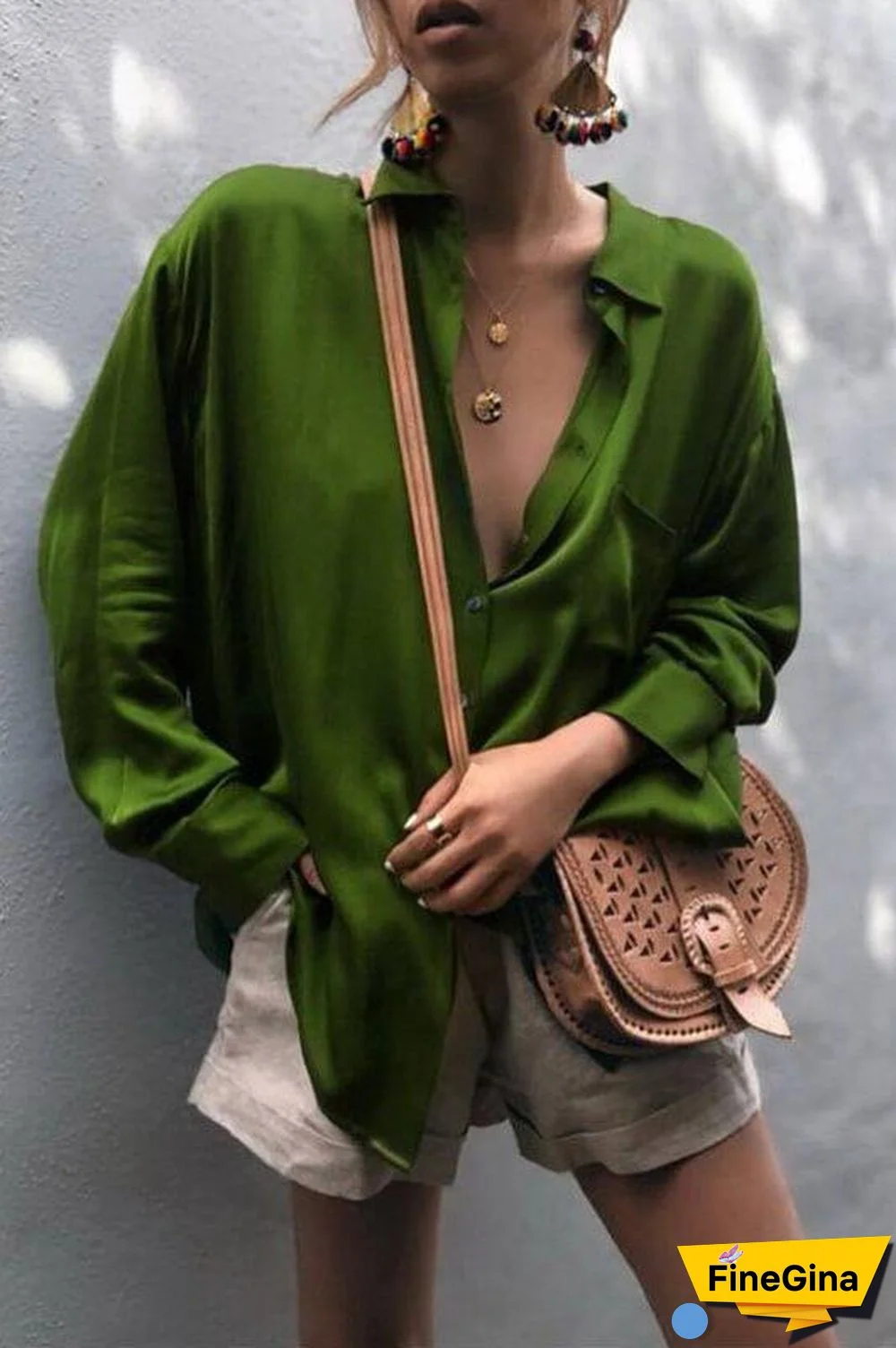 Solid Color Loose Cardigan Shirt