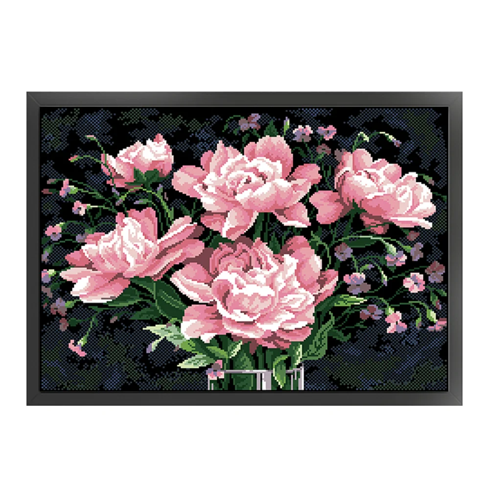 9CT Full Stamped Cross Stitch Bead Embroidery- Peony(Canvas|63*48CM)