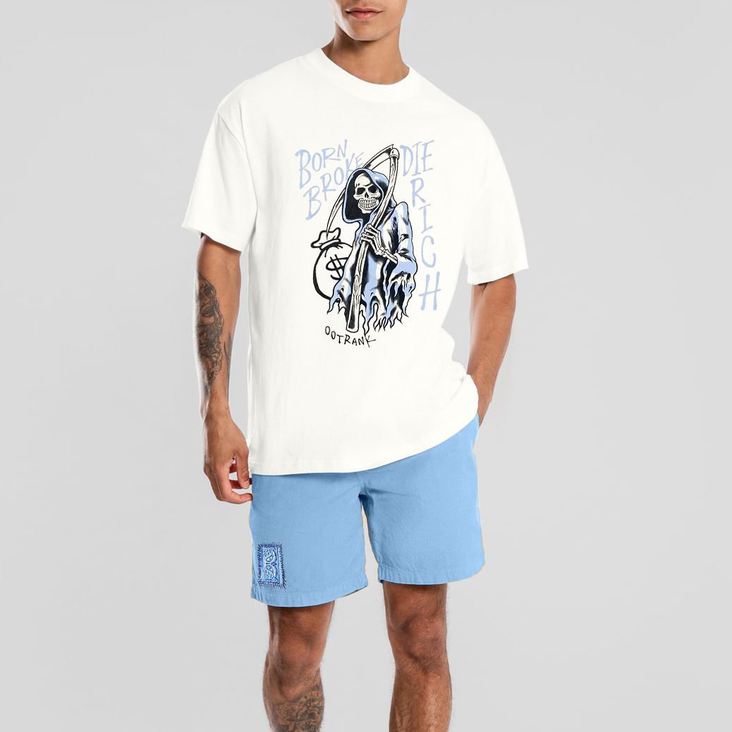 Personalized sickle and skull print short sleeve suit