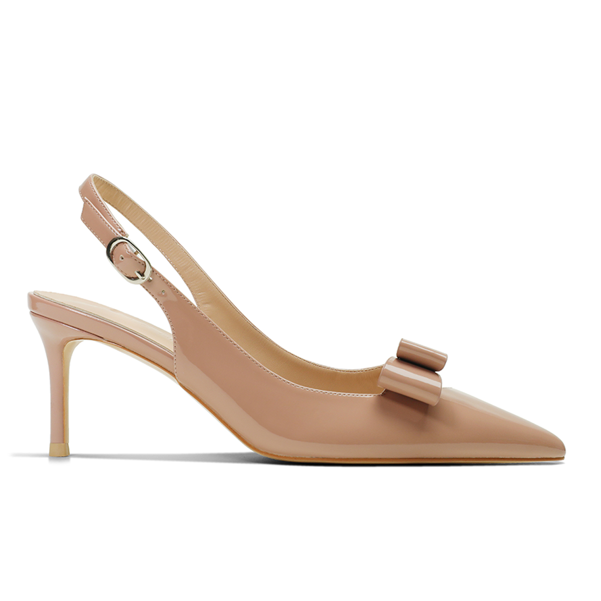 65mm Women's pointed Toe Kitten Heel Slingback Pumps Patent Shoes-MERUMOTE