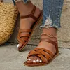 Gioiacombo&trade; Nuovi sandali piatti in pelle stile romano da donna
