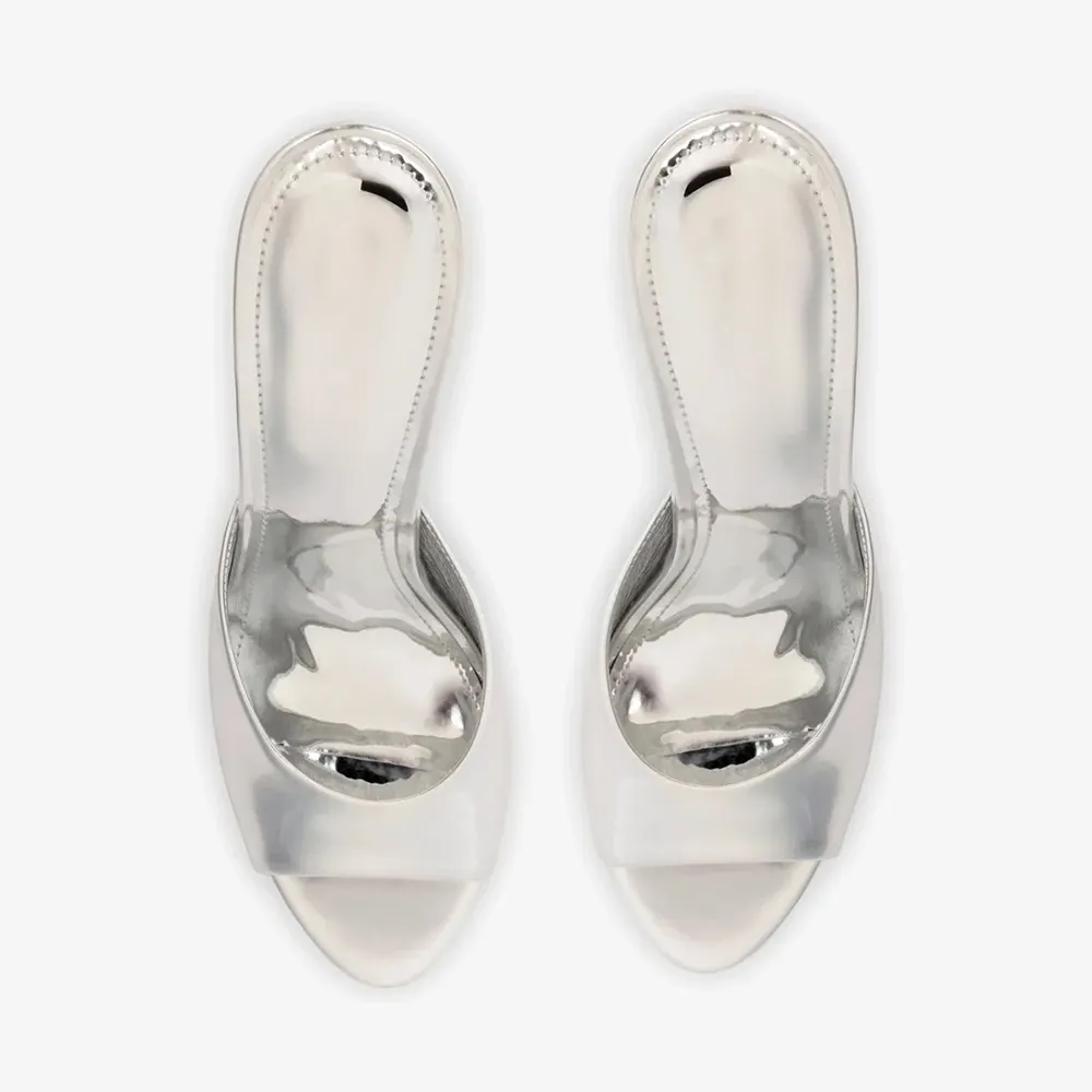 YDN Women's Silver Open Round Toe Slip-On High Heels Sandals