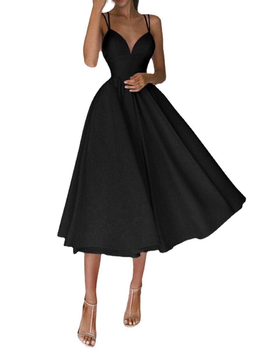 Mature Women Sexy V-neck Suspender Dress Summer Elegant A-Line Long Dresses
