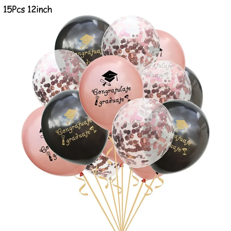 1Set Gold Black Graduation Balloons Latex Confetti Balloon Graduation Party Decorations 2021 Congratulation Ceremony Supplies