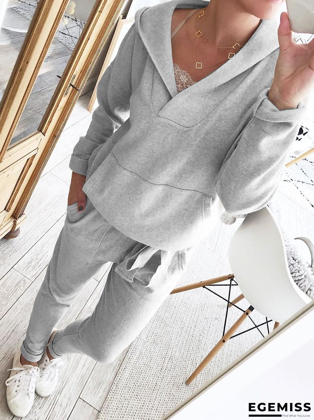 Hoodie Knitted Two Pieces Pants Sets Suits | EGEMISS