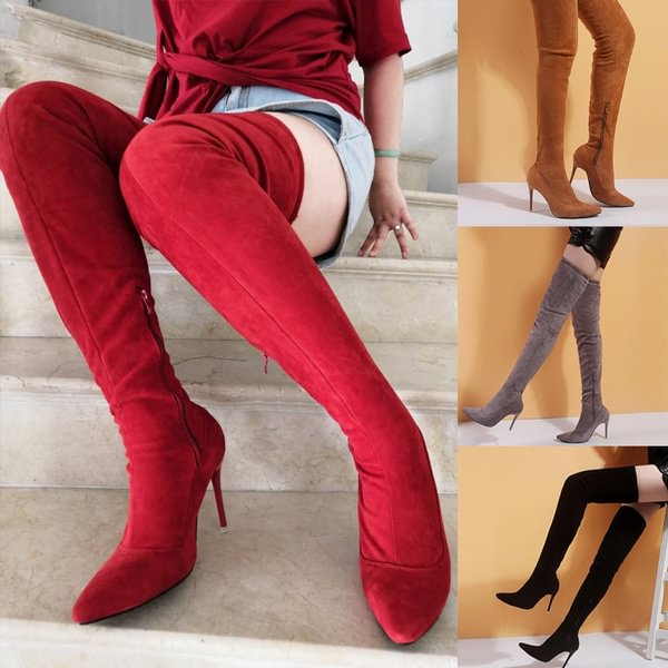 Women Stretch Faux Suede Slim Thigh High Boots Sexy Fashion Over The Knee Boots High Heels - Shop Trendy Women's Clothing | LoverChic