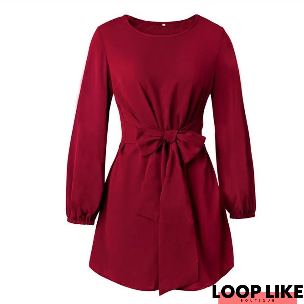 Solid Color Plus Size Loose Simple Dress Belt Temperament Women's Wear