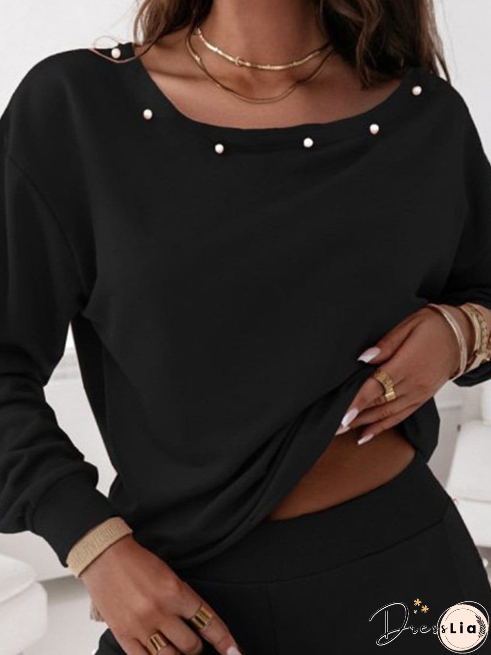 Shimmering Black Beaded Two-Piece Jogger Set