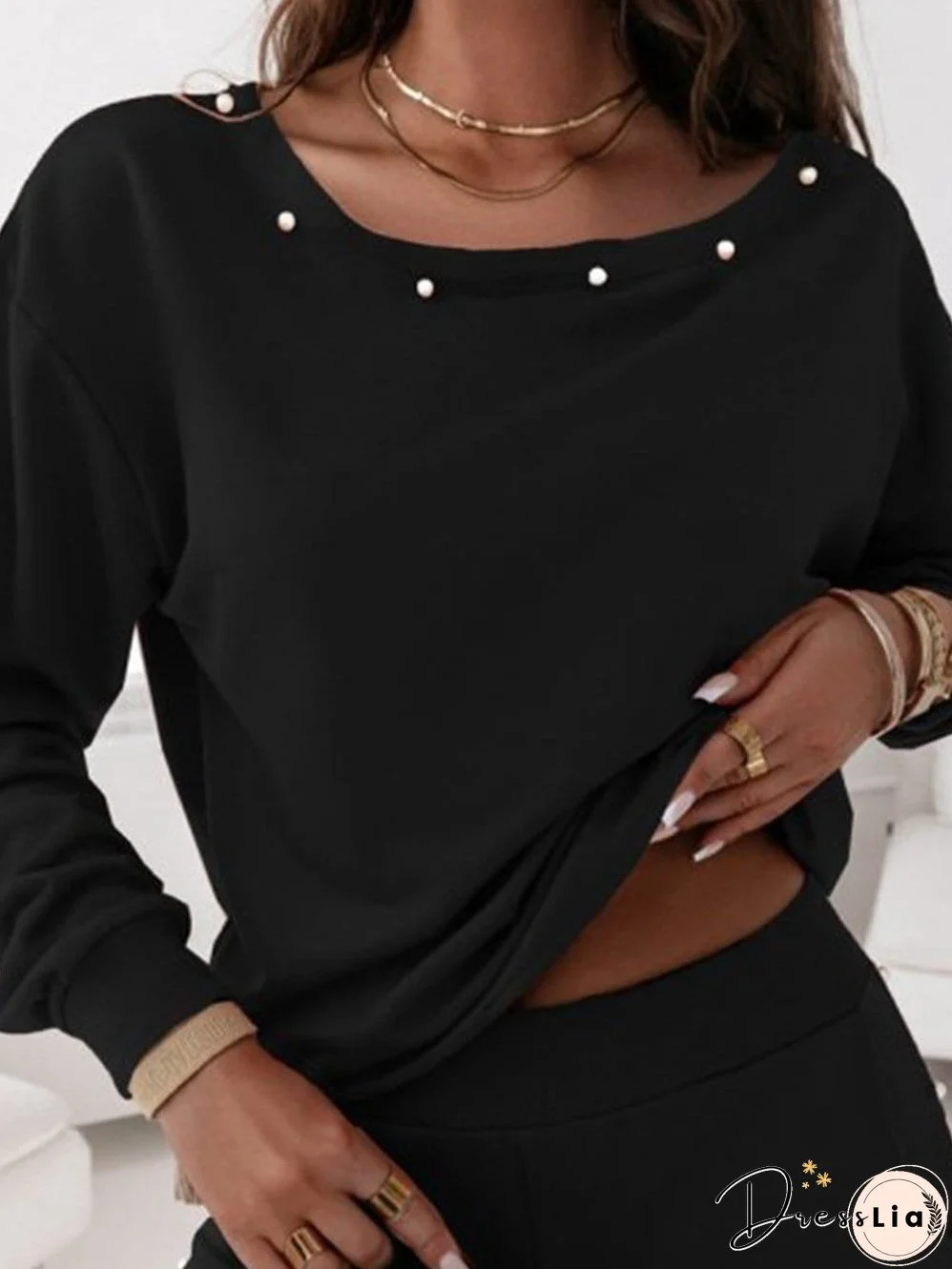 Shimmering Black Beaded Two-Piece Jogger Set