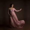 Maternity Pink Long Chiffon Photography Dress Lace Photo Shoot Prop