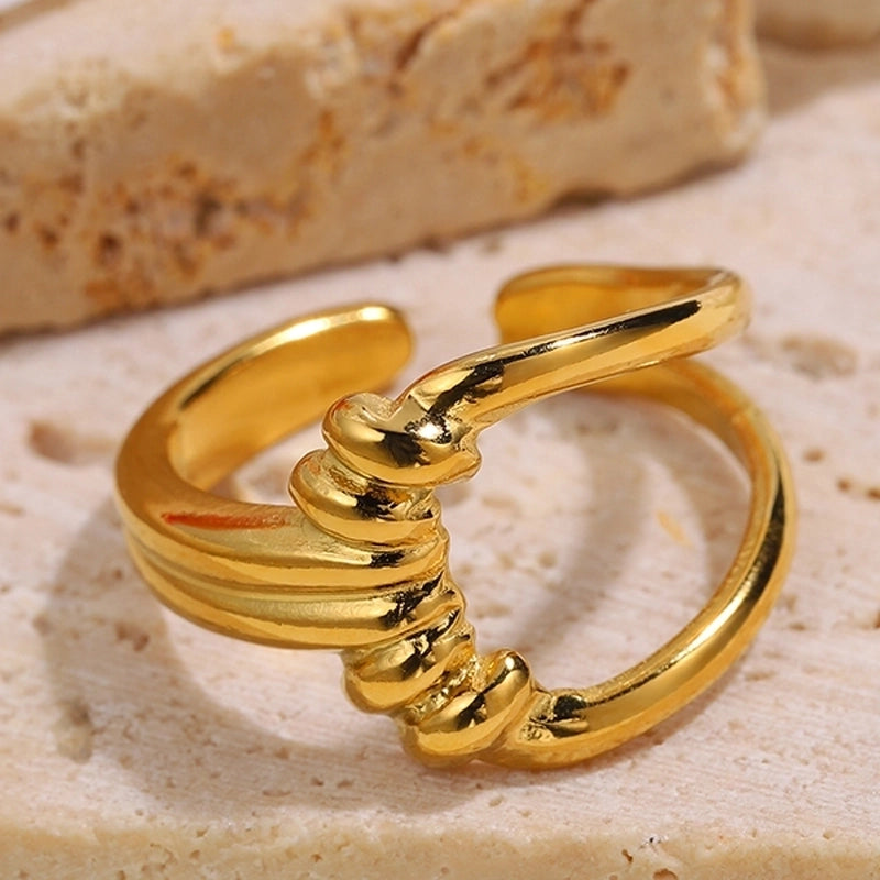 Elegant Minimalist Classic Style Solid Color 304 Stainless Steel Zircon Inlay Open Rings