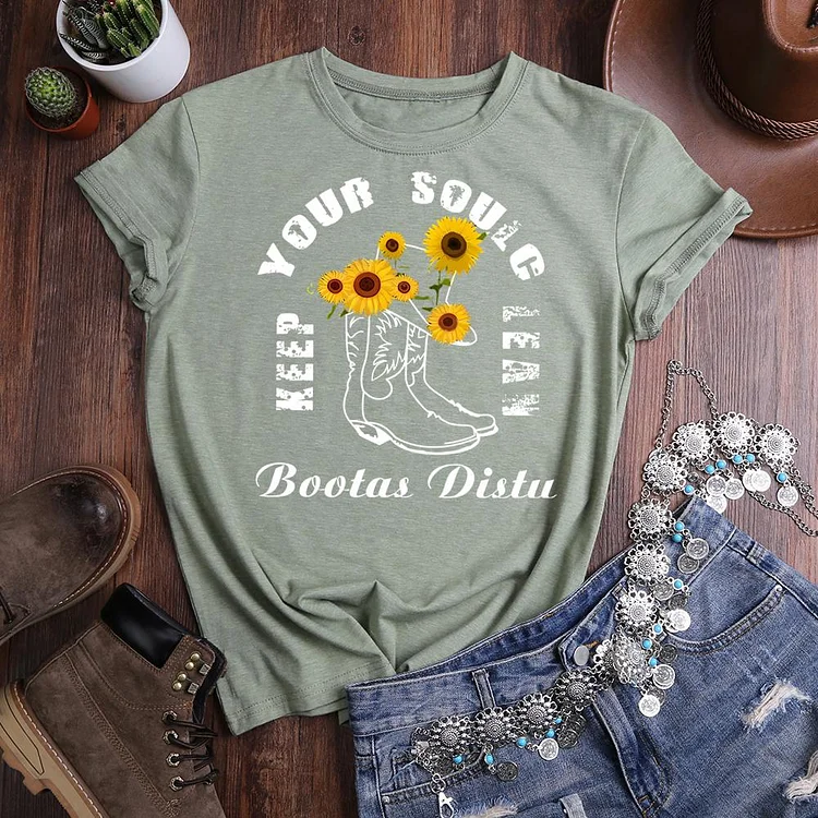 your soul keep lean boots dusty Round Neck T-shirt-0020756