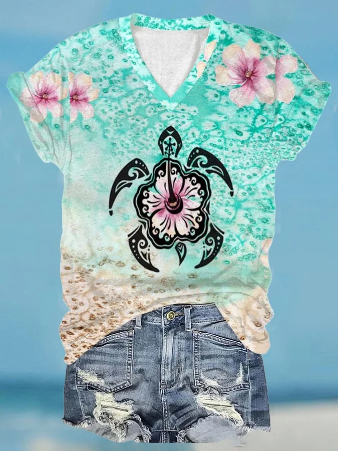 🔥Buy 3 Get 10% Off🔥Women's Hawaiian Sea Turtles Print  Casual T-Shirt
