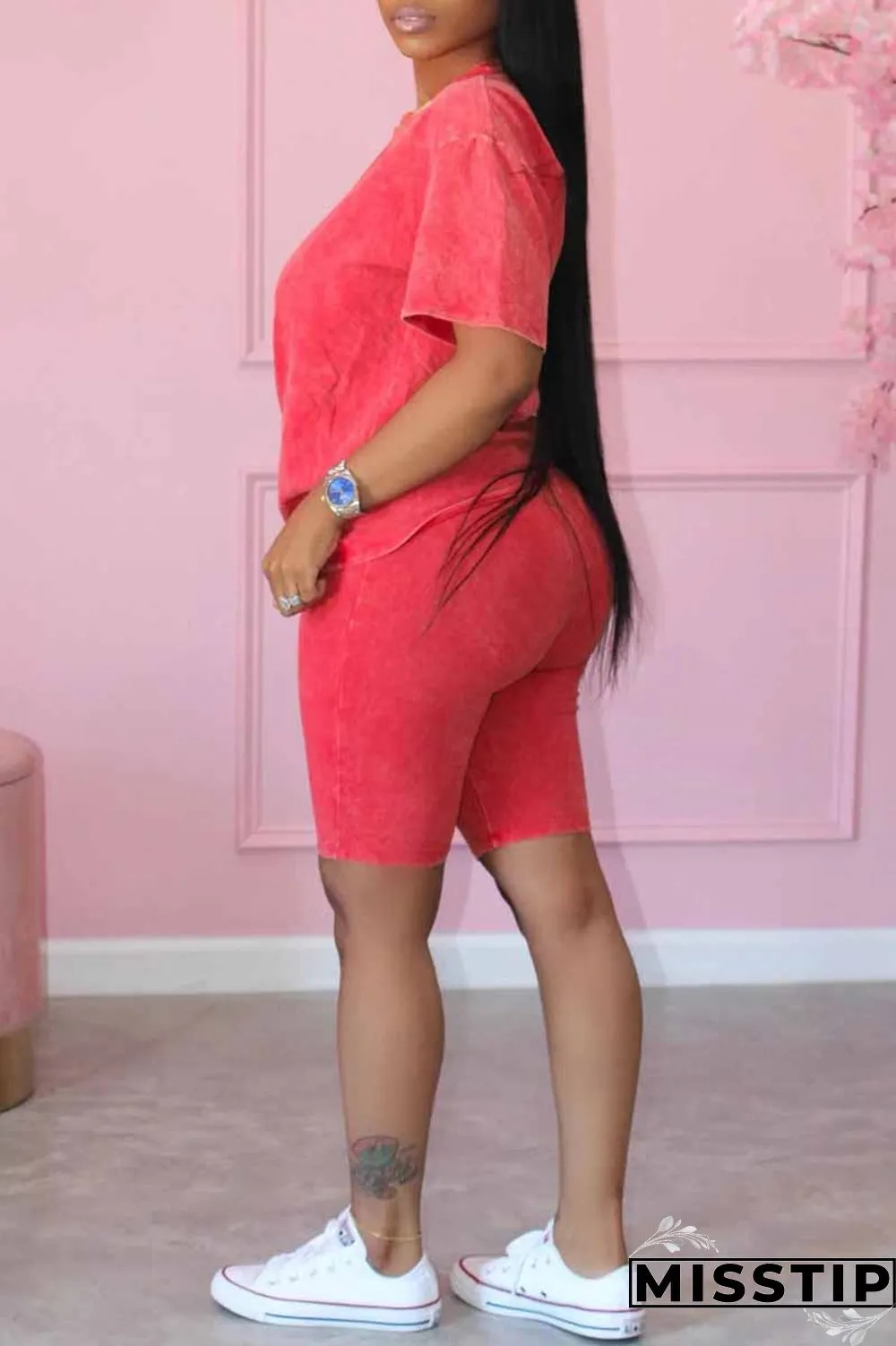 Khaki Casual Print Letter O Neck Short Sleeve Two Pieces