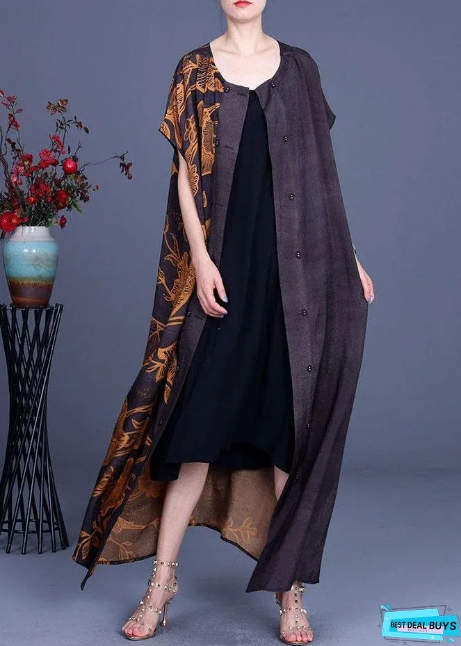 Vintage Navy Print Button Cardigans Two Pieces Set