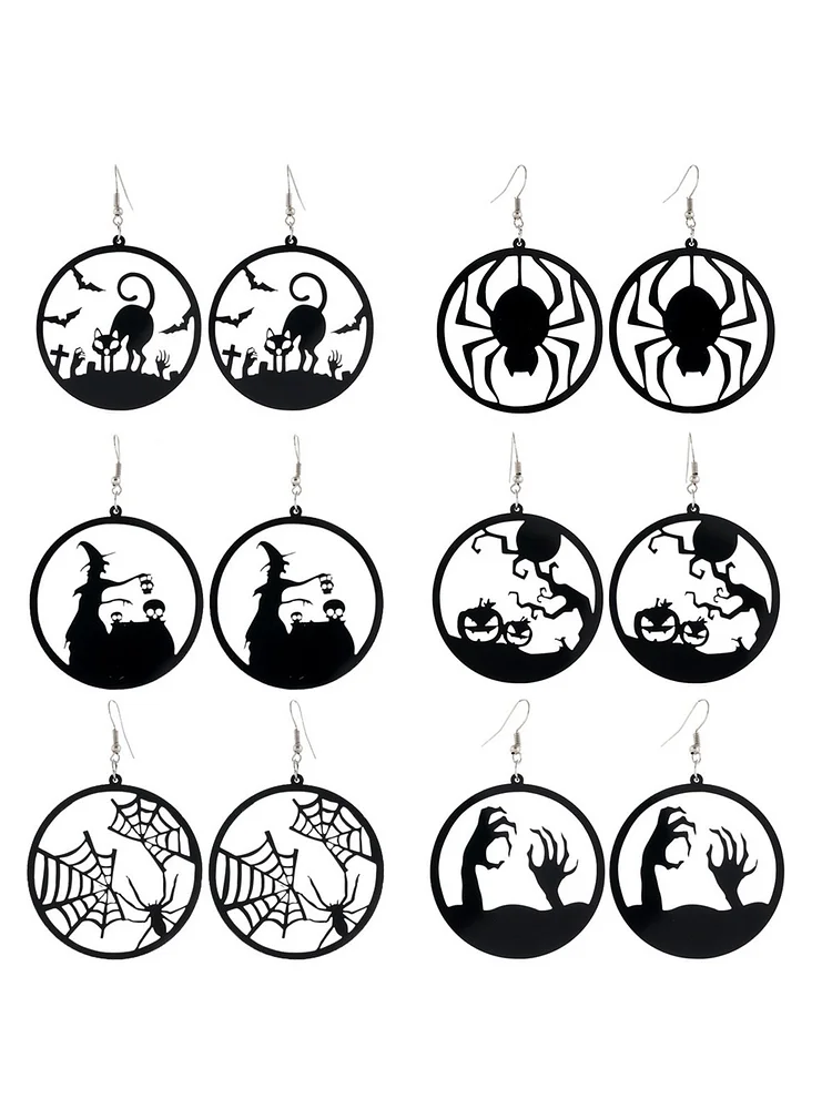 Halloween Spider Pumpkin Witch Black Cat Earrings Vintage Acrylic
