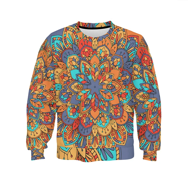 Boho patterned crew neck sweater