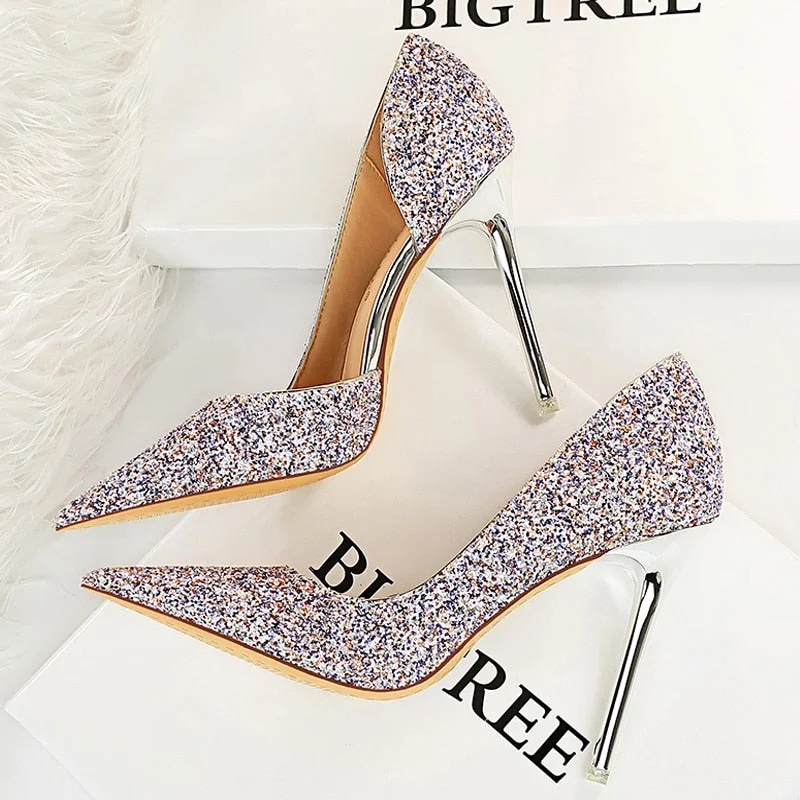 BIGTREE Shoes Gold Sliver Woman Pumps Sequin Cloth Wedding Shoes Sexy High Heels 2022 New Pumps Women Stiletto Heels 10.5 Cm