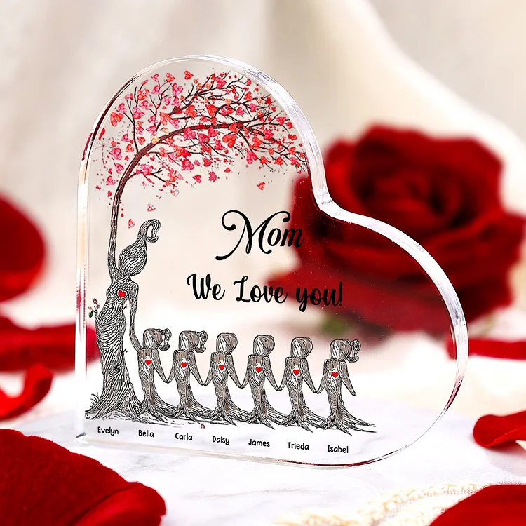 Personalized Text Acrylic Heart Keepsake Custom 1–6 Names Ornaments Red Family Tree Gifts For Mother/Grandma