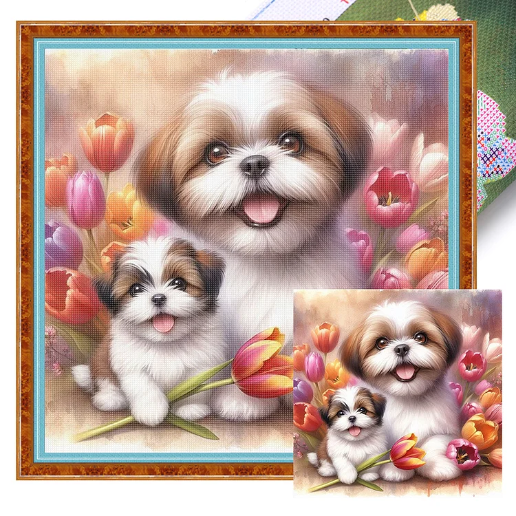 【Yishu Brand】Tulip Puppy (40*40cm) 11CT Stamped Cross Stitch gbfke