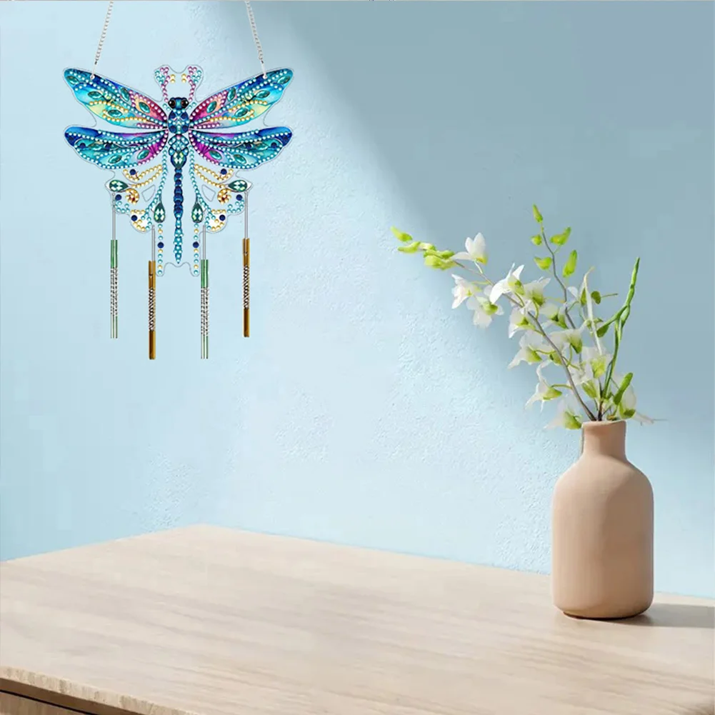 Acrylic Special Shape Dragonfly DIY Diamond Painting Wind Chimes for Window Wall