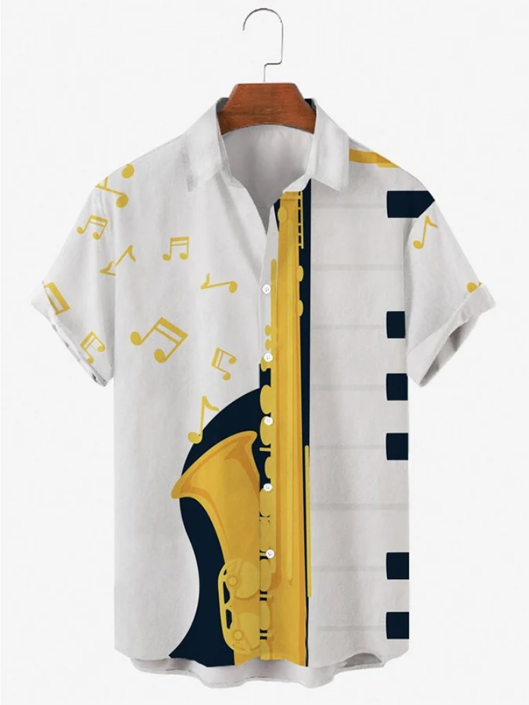 BrosWear Printed Musical Notation Polo Short Sleeve Shirt