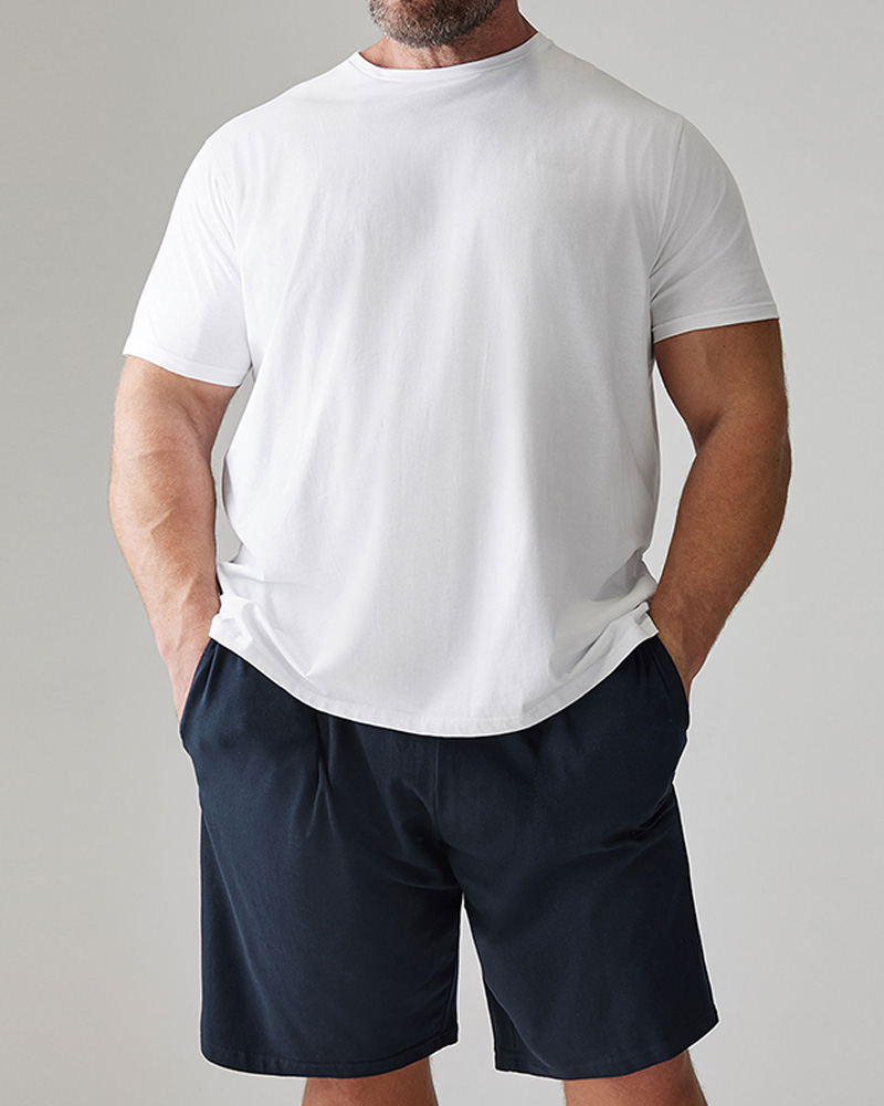 100% Cotton-White & Royal Blue Suit Short Sleeve T-Shirt Shorts Suit Men's Plus Size