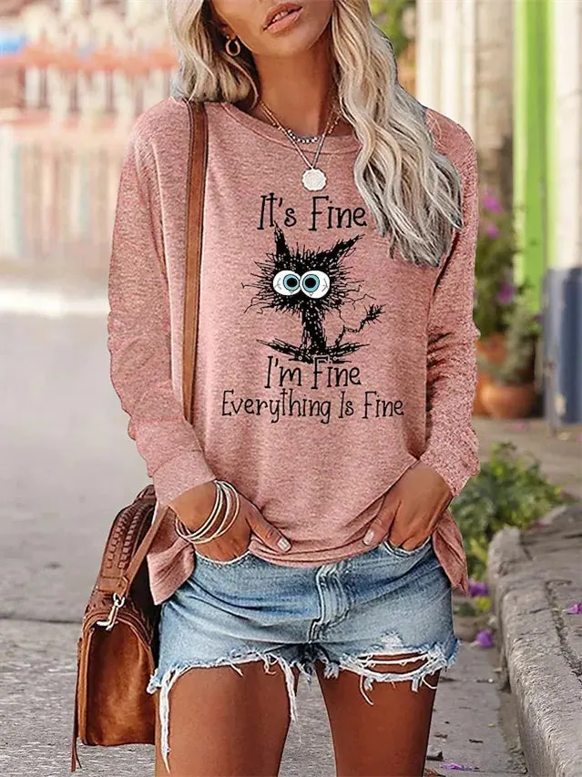 Women Long Sleeve Scoop Neck Graphic Tops