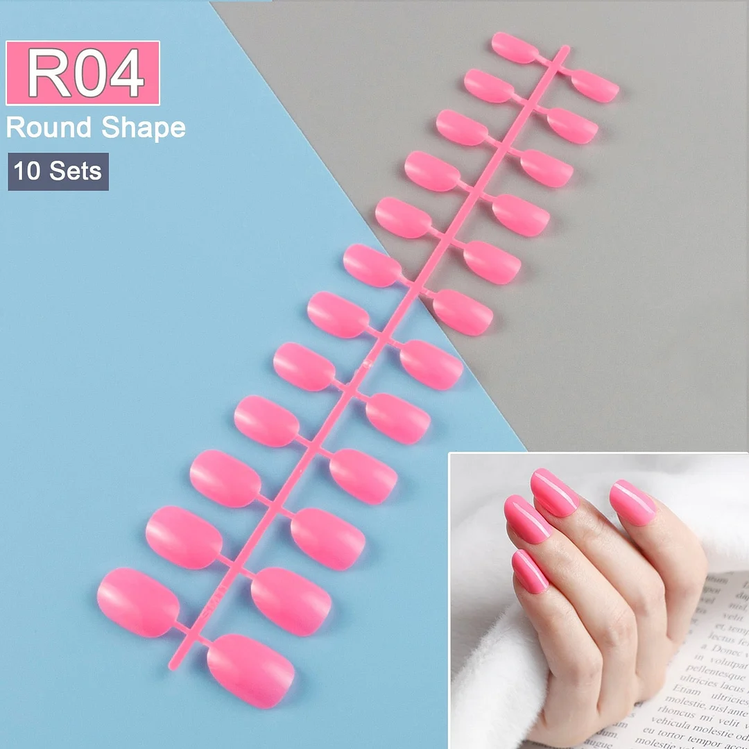 10 Sets/Pack Mixed Solid Colors Coffin Round Square Almond Shape False Nails Full Cover Nail Tips Short Fake Nails Tip Manicure-Nail Inspo
