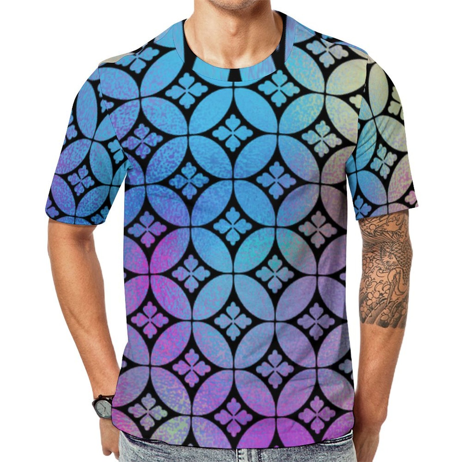 Elegant Colorful Abstract Floral Circles Short Sleeve Print Unisex Tshirt Summer Casual Tees for Men and Women Coolcoshirts