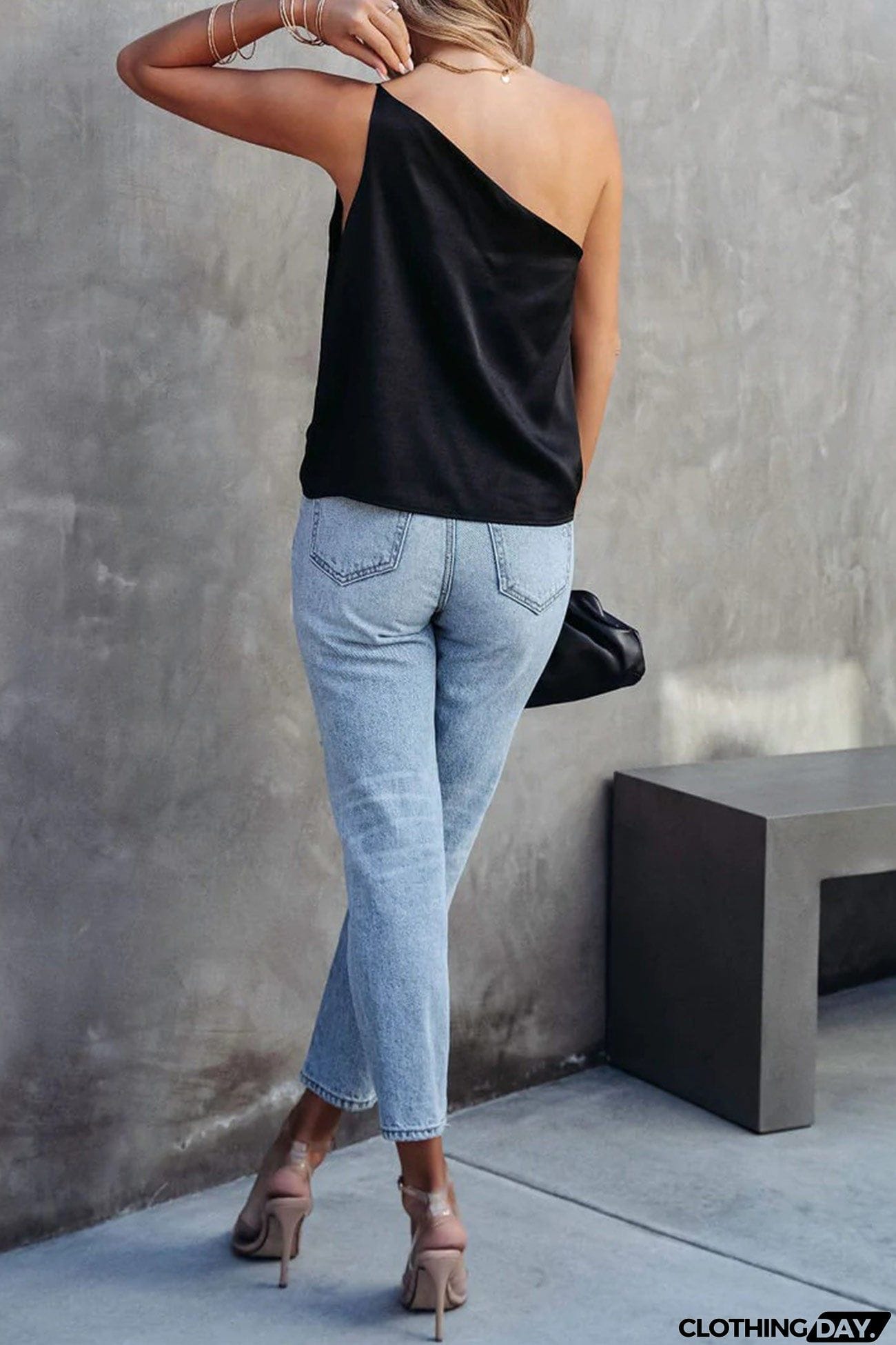 Satin One Shoulder Cami Tops