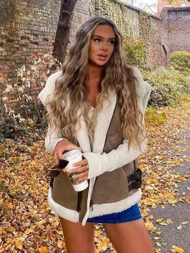 Nigikala Nigikala New Women's Fur All-In-One Velvet Splicing Cotton Vest Vest Vest Coat Women's Top A19588