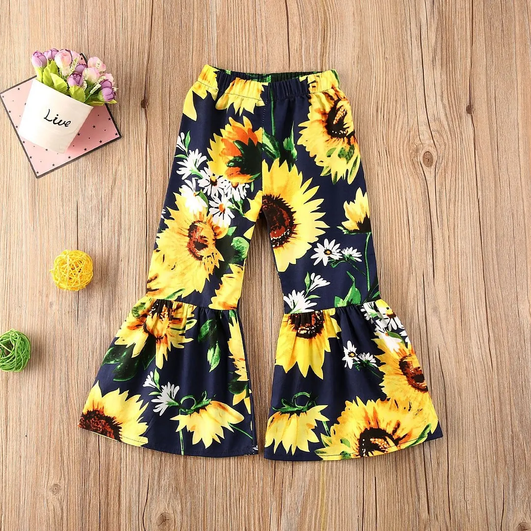 2020 Baby Summer Clothing Infant Kids Baby Girls Flare Bottoms Long Sunflower Pants Cute Trousers