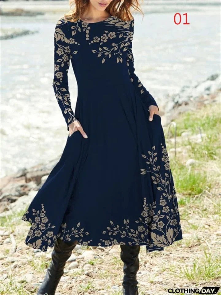 Vintage Ethnic Style Autumn Winter Dress for Women