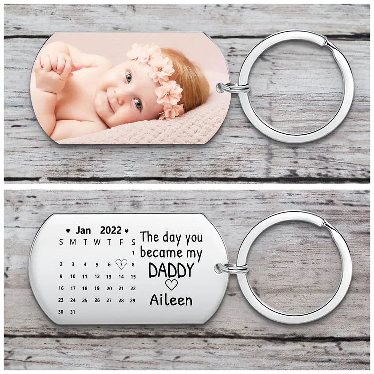 Personalized Calendar Keychain Custom Photo & Name Keychain - The Day You Became My Daddy/Mommy/Mummy