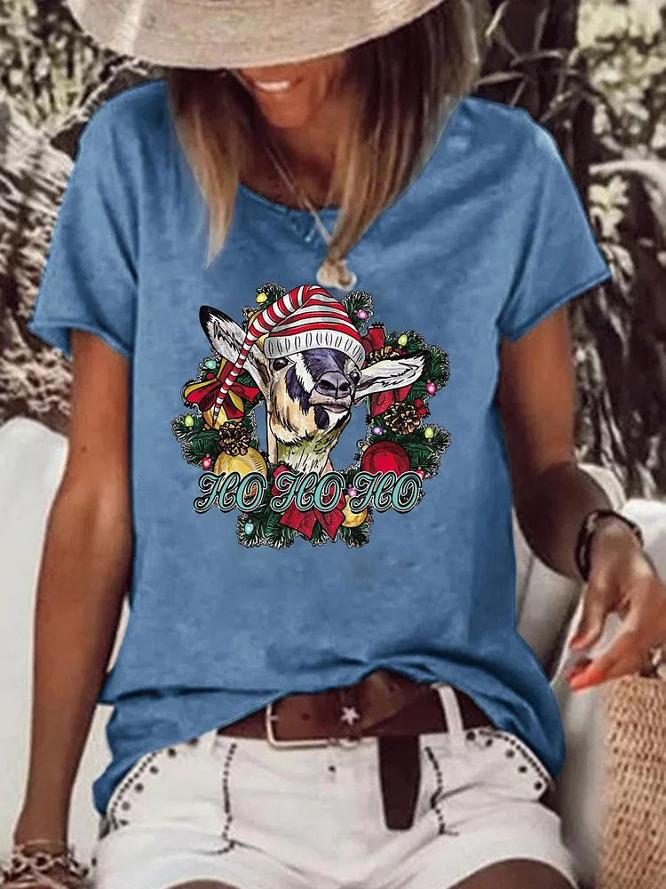 Ho Ho Ho Christmas Raw Hem Tee