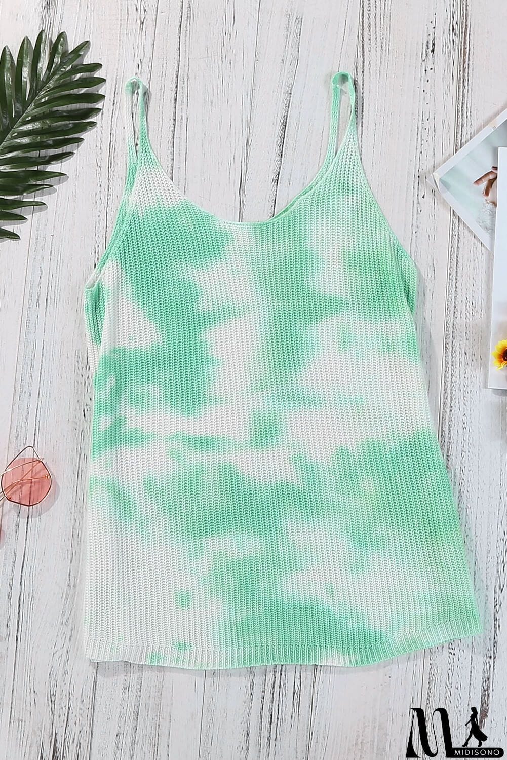 MidiSono - Modest Green Tie Dye Print Knit Tank Top
